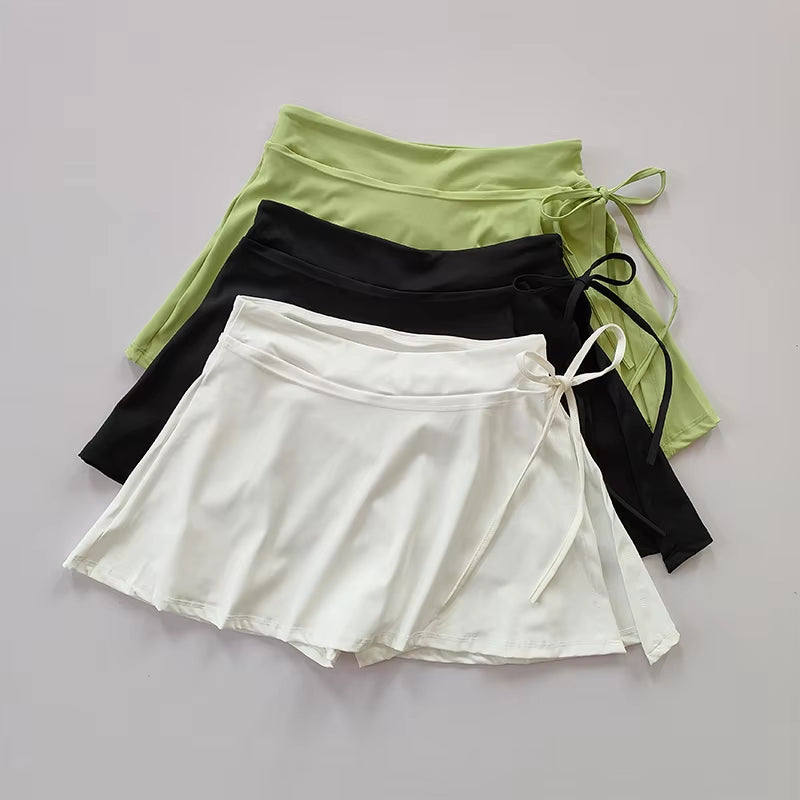 Sports Yoga Skirt Badminton Tennis Skirt Pants Half-Body Quick Drying Pocket Skirt Side Split Strap Skirt Pants for Outwear