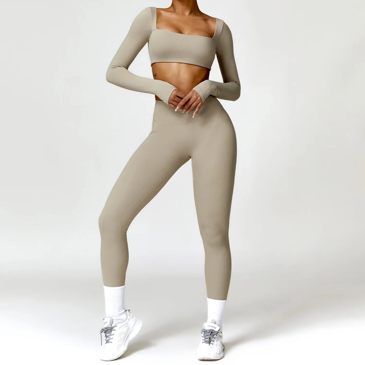 Women Tracksuit Yoga Set 2PCS Sportswear Workout Clothes Athletic Wear Gym Legging Fitness Bra Crop Top Long Sleeve Sports Suits