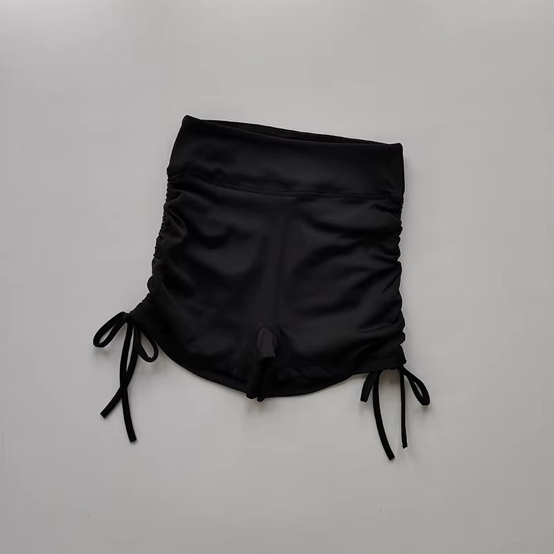 High Waisted Sexy Fitness Shorts Drawstring Straps Quick Drying Running Three Piece Pants Women Peach Buttocks Sports Hot Pants