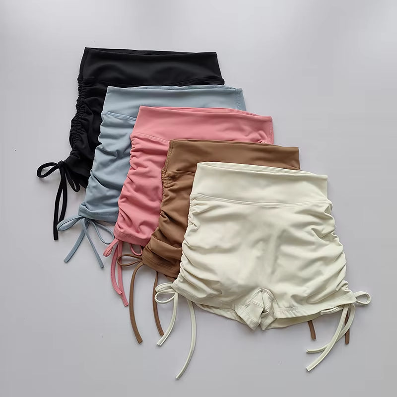 High Waisted Sexy Fitness Shorts Drawstring Straps Quick Drying Running Three Piece Pants Women Peach Buttocks Sports Hot Pants